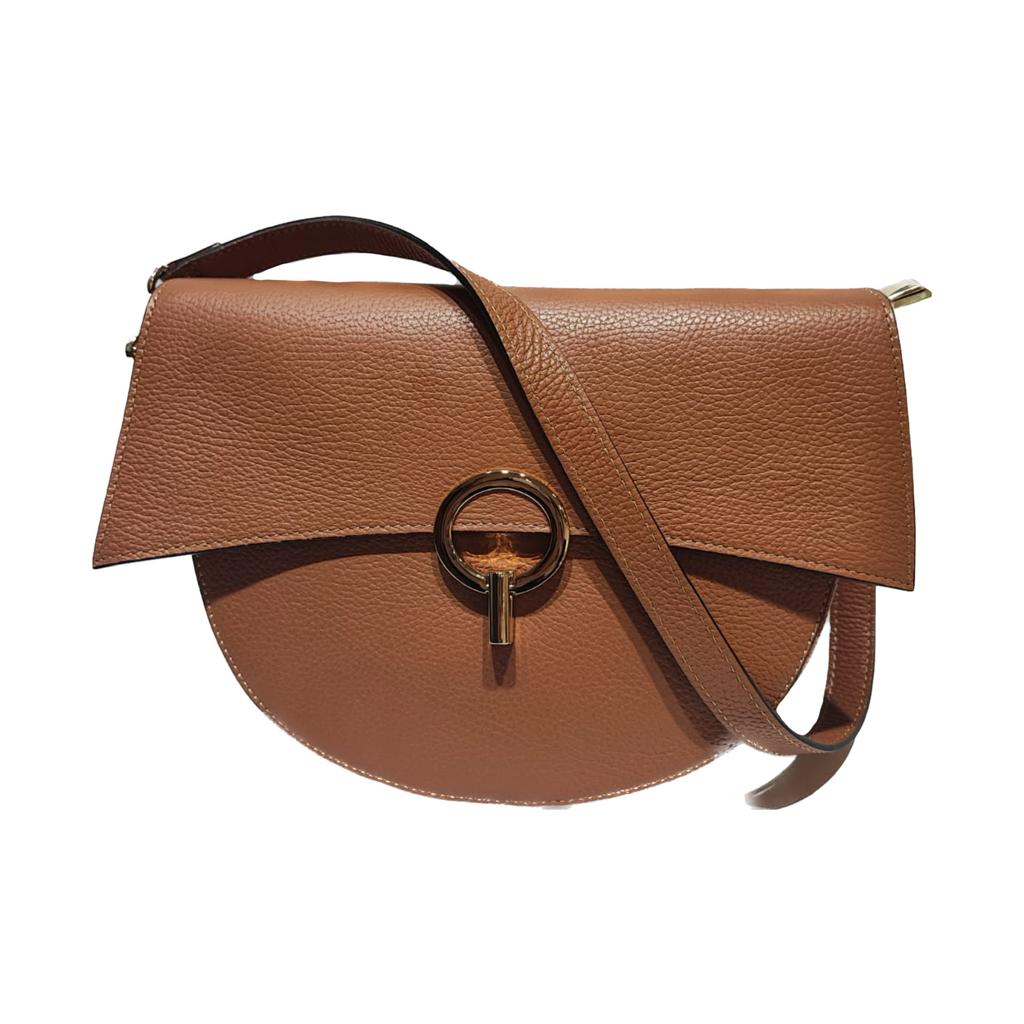 Bolso pequeño de piel doble cadena de color camel modelo Lupo — Oliva bags  & shoes